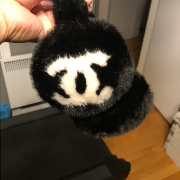 CHANEL Accessories - CHANEL Black and White Logo Earmuffs